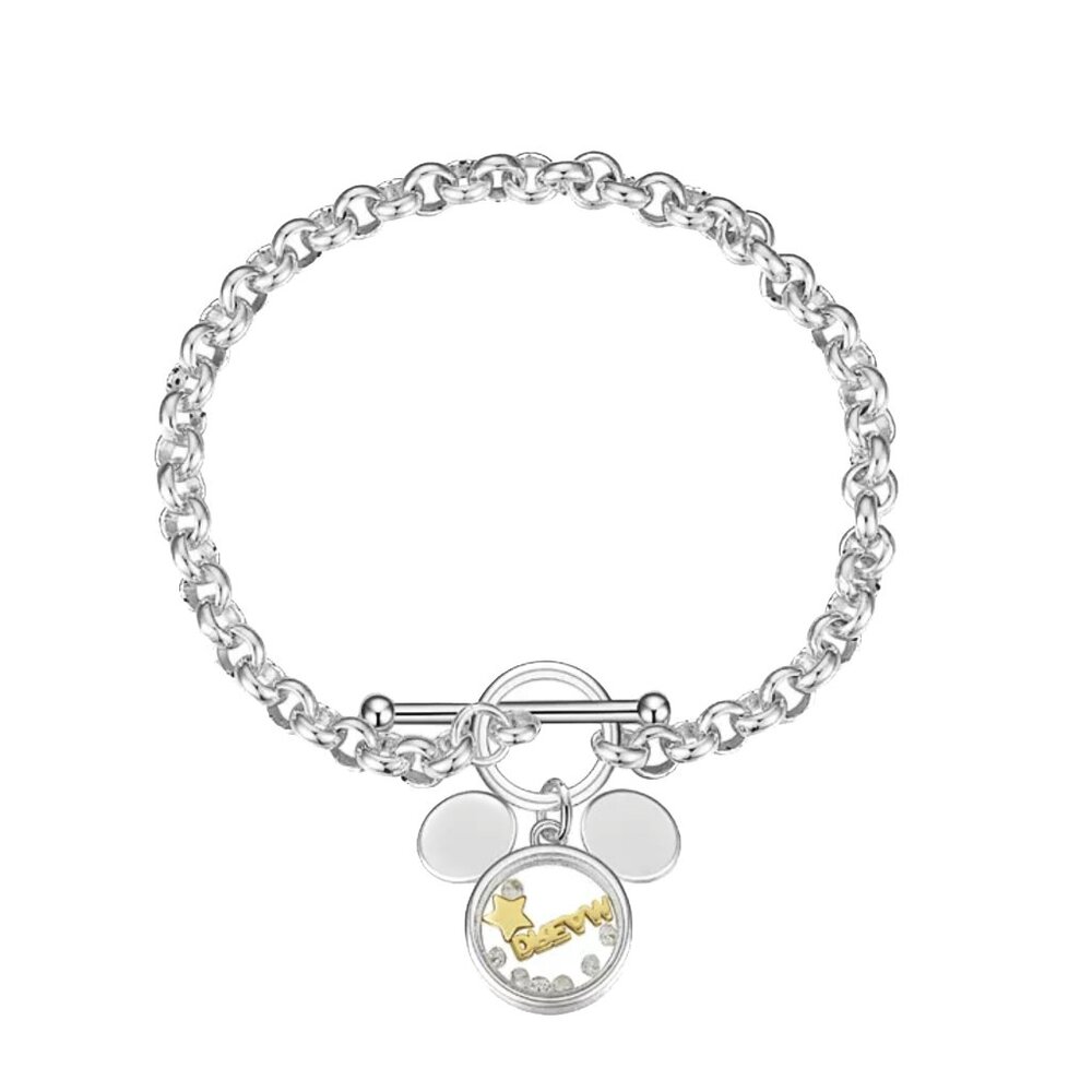 Disney Cubic Zirconia Mickey Mouse "Dream" Shaker Silver-Plated Bracelet - NWT - Picture 2 of 4